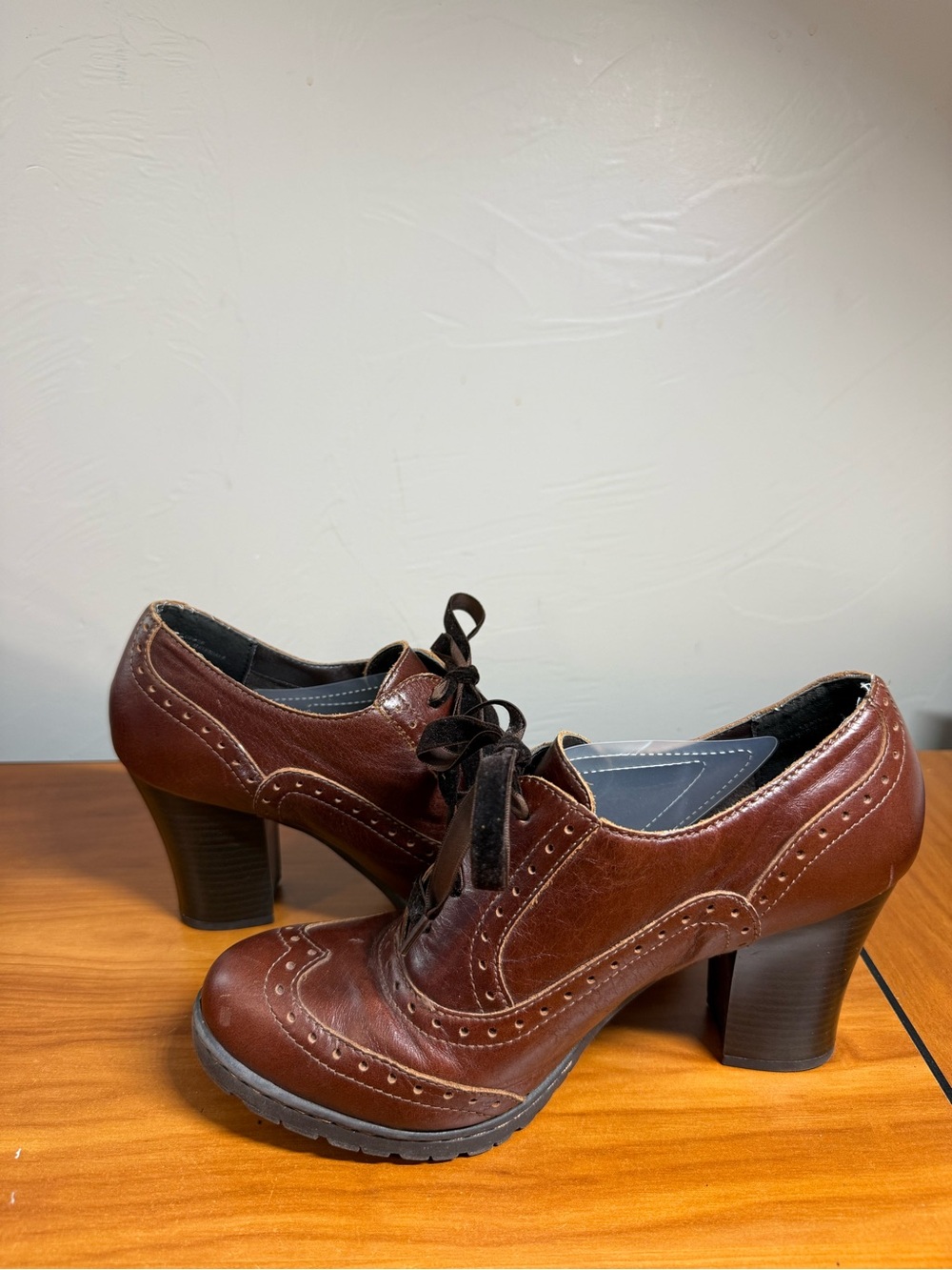 B.O.C. Zandi Brouge Brown Oxford Pump Heel Lace Up Chunky Academia Leather W9 - Picture 5 of 9